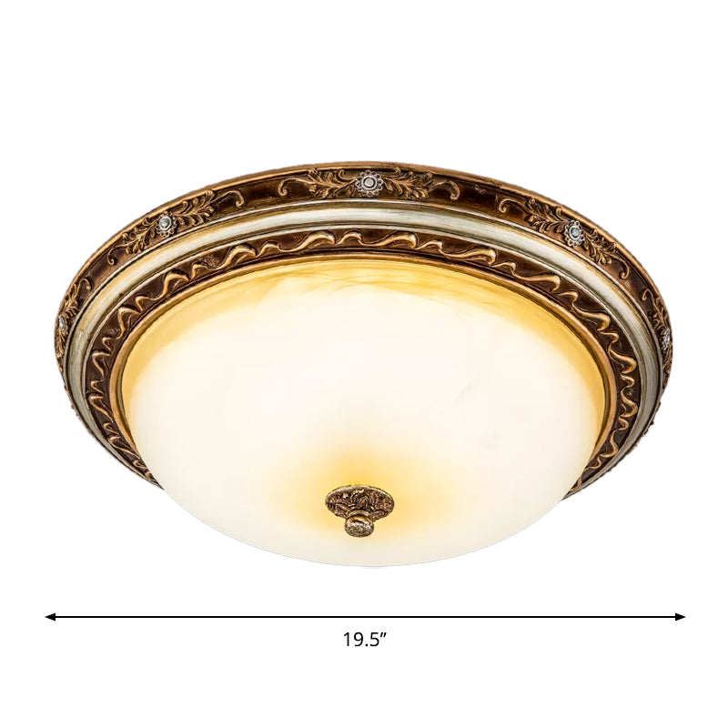 Traditional Cracked Glass Dome Led Flush Lamp Fixture In Warm/White Light Brown 13/16/19.5 Wide