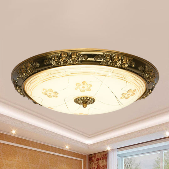 Farmhouse Textured Glass Bowl Flushmount - Led Bedroom Flush Mount Lighting In Gold With Warm/White