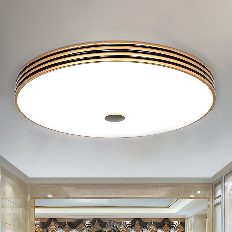 Gold Flush Traditional Led Bedroom Lamp - Cream Glass Drum Ceiling / 11