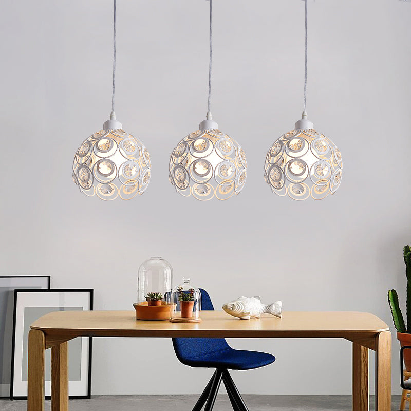 Modern Crystal Dome Metal Cage Pendant Lamp With White/Black Hanging Lights - Round/Linear Canopy