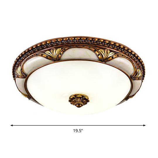 14/16/19.5 Led Floral Cream Glass Ceiling Lamp Fixture In Brass