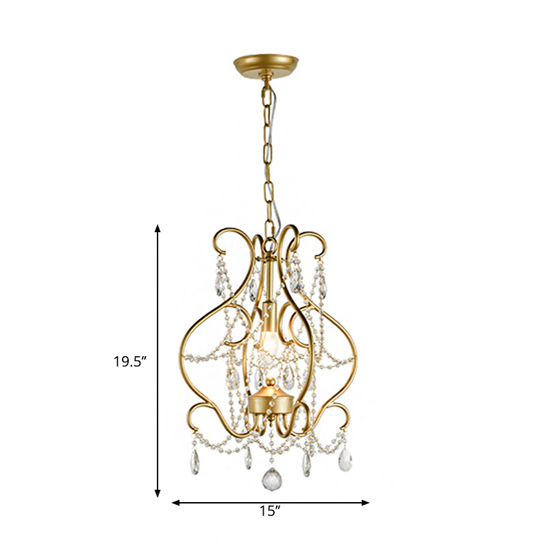 Modern Gold Crystal Beads Pendant Ceiling Lamp With Lantern Design