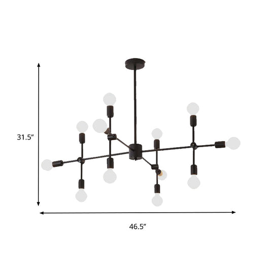 Industrial Metal Bulb Chandelier: Open Design 9/12 Lights Black/Brass Pendant Lighting For Dining