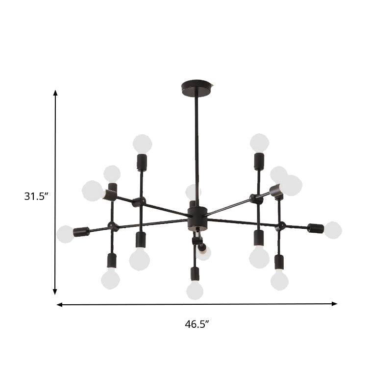 Industrial Metal Bulb Chandelier: Open Design 9/12 Lights Black/Brass Pendant Lighting For Dining