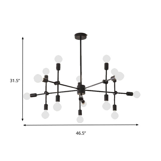 Industrial Metal Bulb Chandelier: Open Design 9/12 Lights Black/Brass Pendant Lighting For Dining
