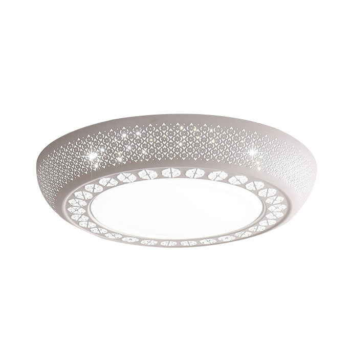 Modern Acrylic White Flush Mount Ceiling Light With Crystal Accent - 23/42/35 Wide Drum Shade For