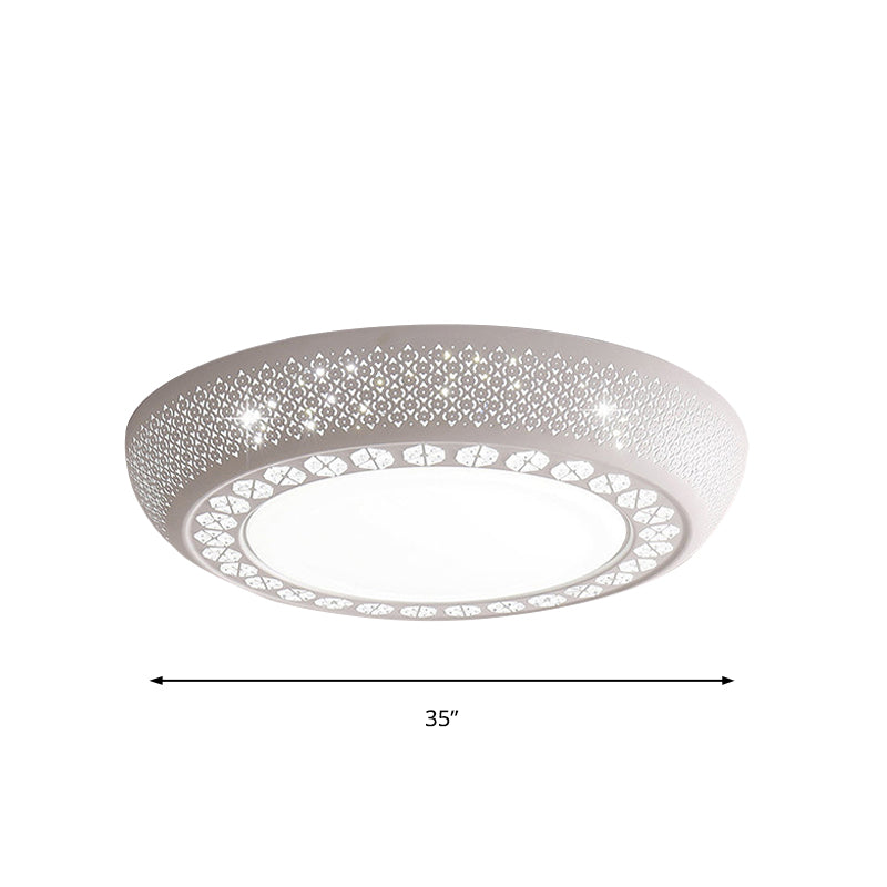 Modern Acrylic White Flush Mount Ceiling Light With Crystal Accent - 23’/42’/35’ Wide Drum