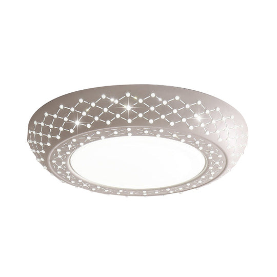 Modern Acrylic White Flush Mount Ceiling Light With Crystal Accent - 23’/42’/35’ Wide Drum