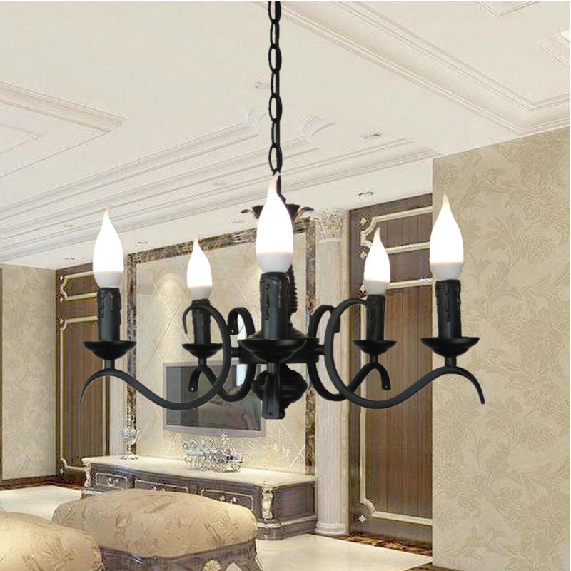 Vintage Style Black Metallic Hanging Lamp - Flameless Candle Chandelier Lighting 3/5 Heads Ideal For