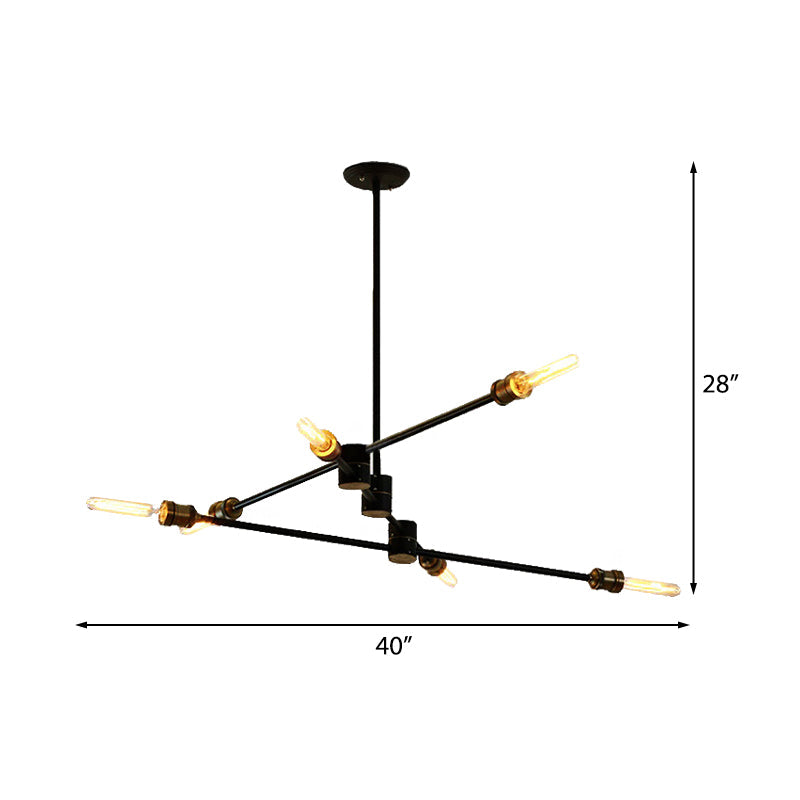 Linearer Kronleuchter im Industriestil – 6-flammige metallische Deckenleuchte in Schwarz für das Wohnzimmer