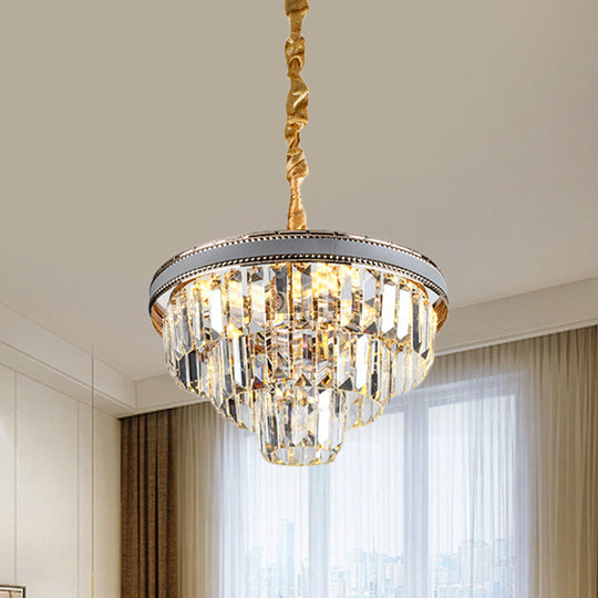 Modern Tapered Hanging Chandelier With Clear Crystal Prisms - 16/6 Lights 31.5’/18.5’ Wide