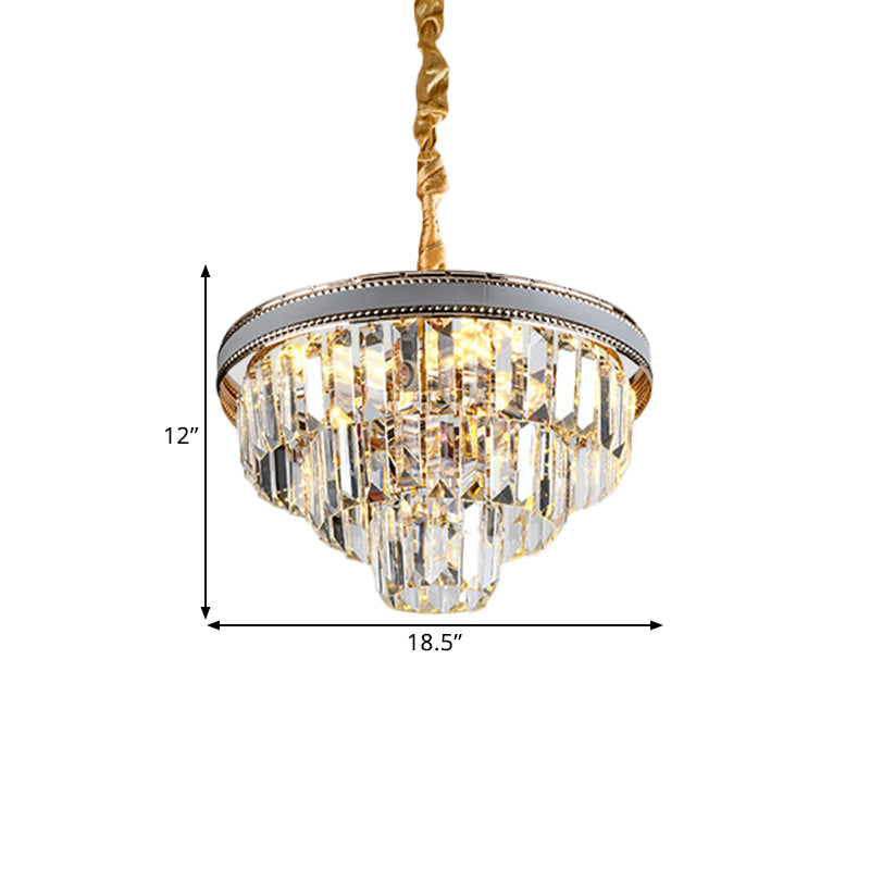 Modern Tapered Hanging Chandelier With Clear Crystal Prisms - 16/6 Lights 31.5’/18.5’ Wide