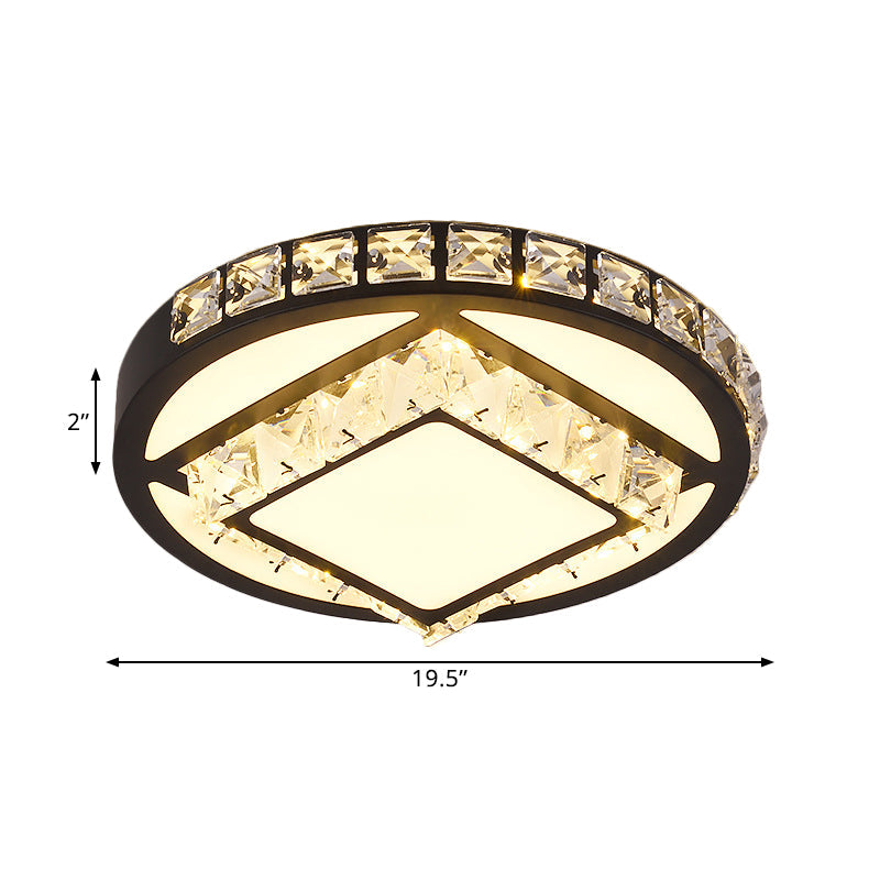 Modern Crystal Led Flush Mount Lighting For Bedroom Ceiling - Black Round/Square Fixture