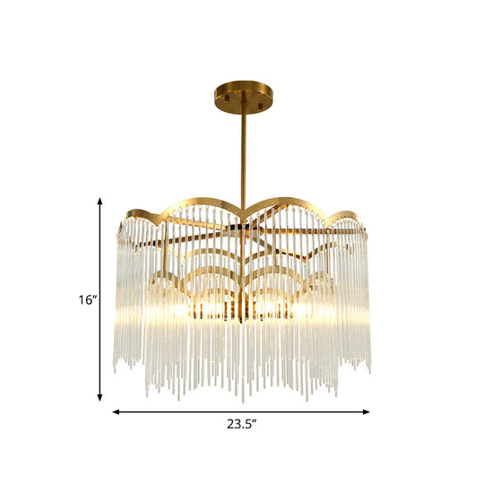 Modern Gold Crystal Wavy Chandelier With Tubular Hanging Metal Frame - 8 Heads