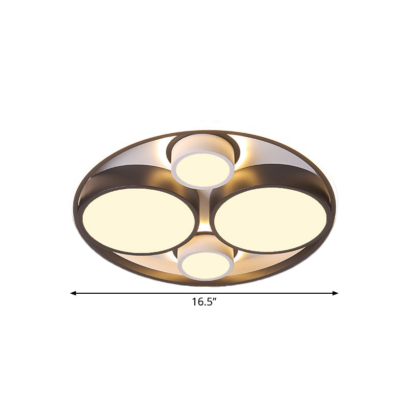 Modernist Metallic Black Round Led Flush Ceiling Light - Bedroom Mount 16.5’/20.5’ Wide