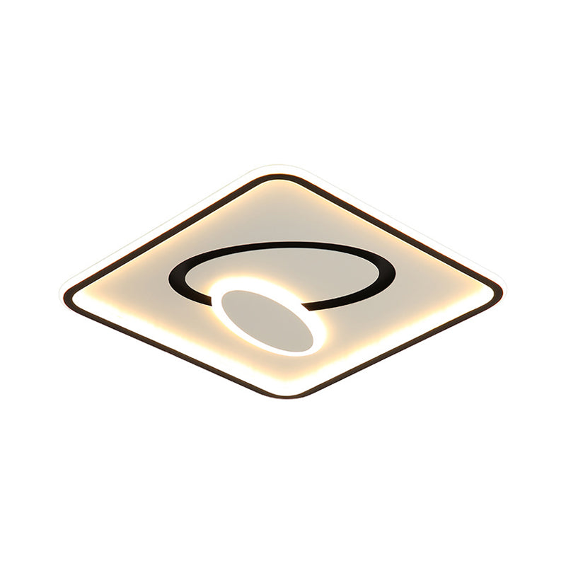 16/19.5 Modern Black & White Led Flush Mount Lamp - Square Metal Design Warm/White Light