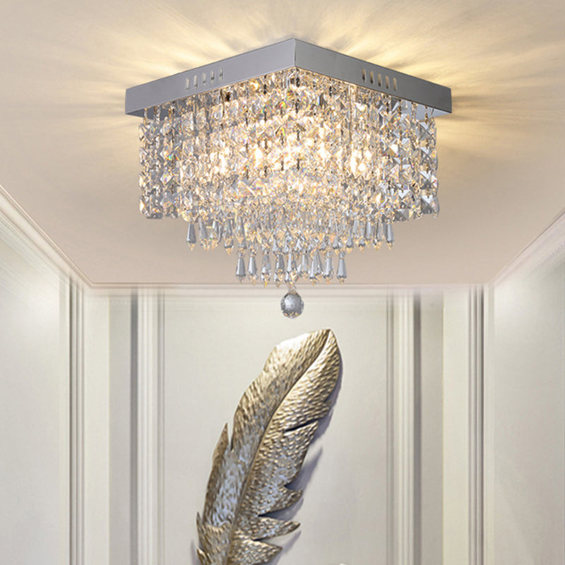 Contemporary Crystal Beads Corridor Ceiling Fixture | Clear Flush Mount Lighting 2/4 Heads 10/12