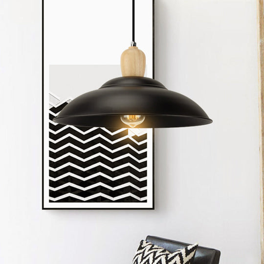 Double Bubble Black Bedroom Pendant Lamp - Loft Style Metal & Wood 1 Light Hanging