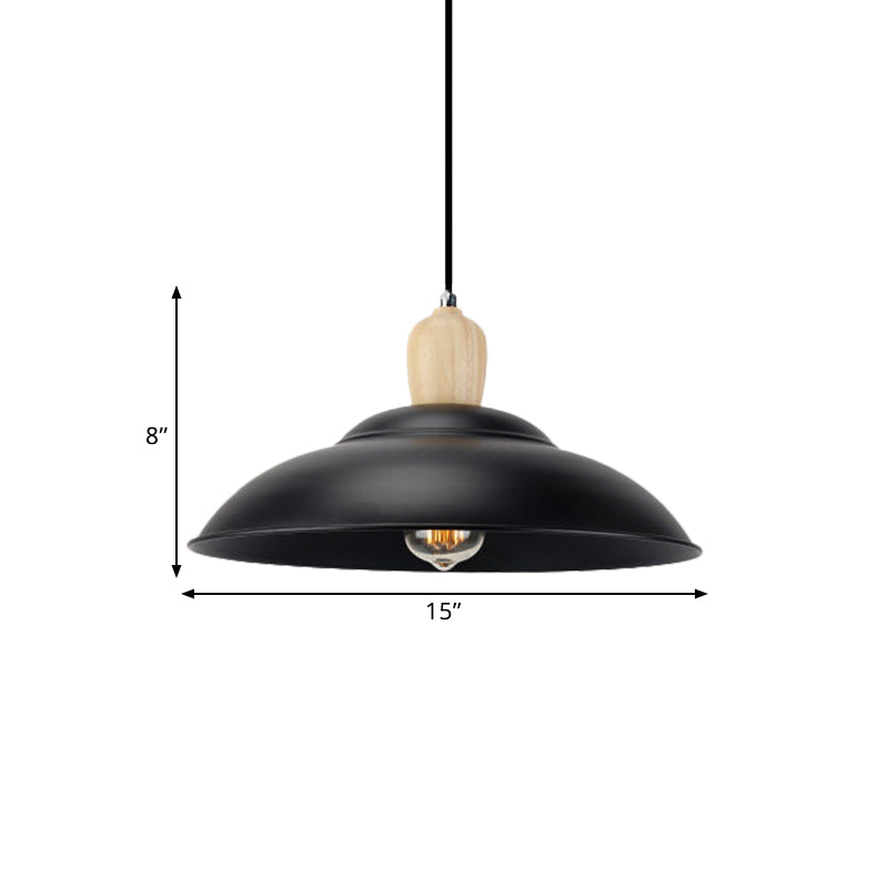 Double Bubble Black Bedroom Pendant Lamp - Loft Style Metal & Wood 1 Light Hanging