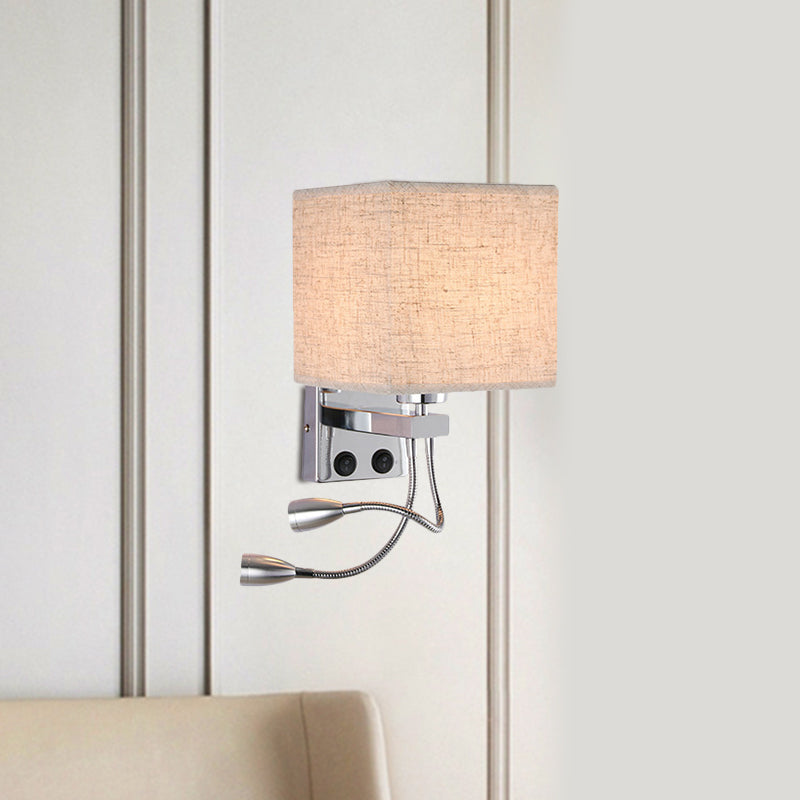 Modern Cube Wall Sconce With Fabric Shade- 1 Light Mount In White/Black/Beige