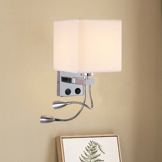 Modern Cube Wall Sconce With Fabric Shade- 1 Light Mount In White/Black/Beige White
