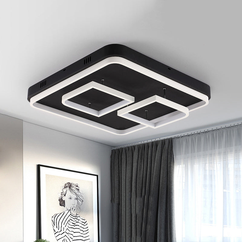 Square Acrylic Led Ceiling Light Fixture - 16.5/20.5/24.5 Wide Modern Semi Mount Warm/White Black