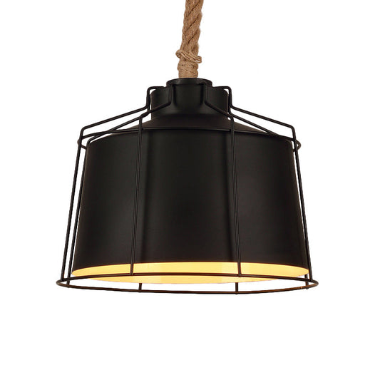 Metallic Tapered Pendant Light - Loft Style 1 Restaurant Ceiling Fixture Black With Wire Frame &