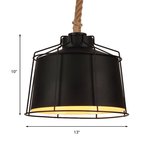 Metallic Tapered Pendant Light - Loft Style 1 Restaurant Ceiling Fixture Black With Wire Frame &