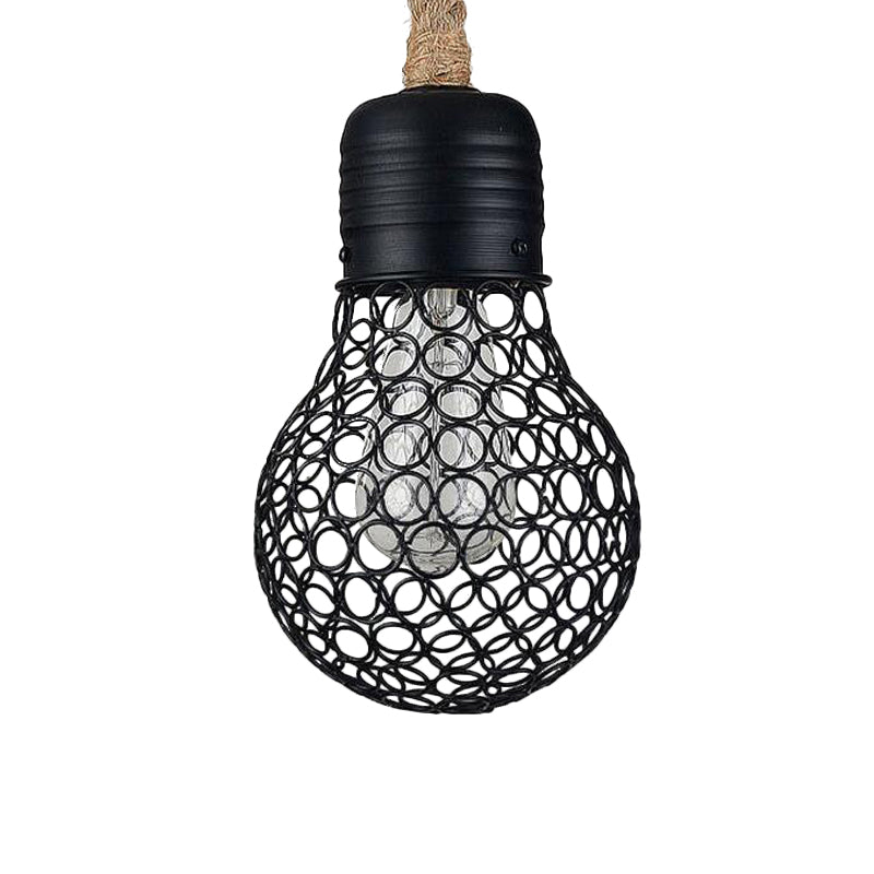 Black Metal Pendant Light With Industrial Mesh Screen - Stylish Hanging Ceiling Fixture For