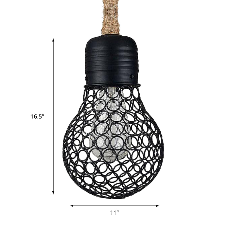 Black Metal Pendant Light With Industrial Mesh Screen - Stylish Hanging Ceiling Fixture For