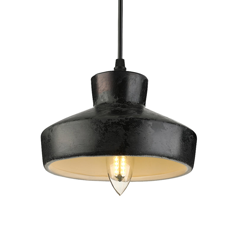 Iron Pendant Lighting With 4 Aged Black Shades - Industrial Style Indoor Hanging Light