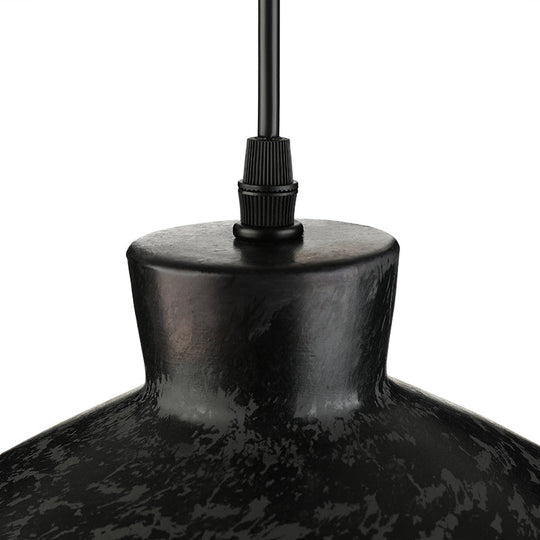 Iron Pendant Lighting With 4 Aged Black Shades - Industrial Style Indoor Hanging Light