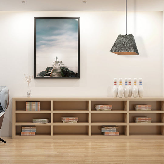 Iron Pendant Lighting With 4 Aged Black Shades - Industrial Style Indoor Hanging Light