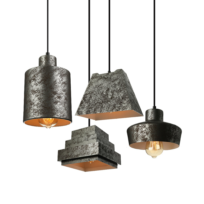 Industrial Style Iron Pendant Light Fixture - 4-Light Aged Black Shade Indoor Hanging Lighting