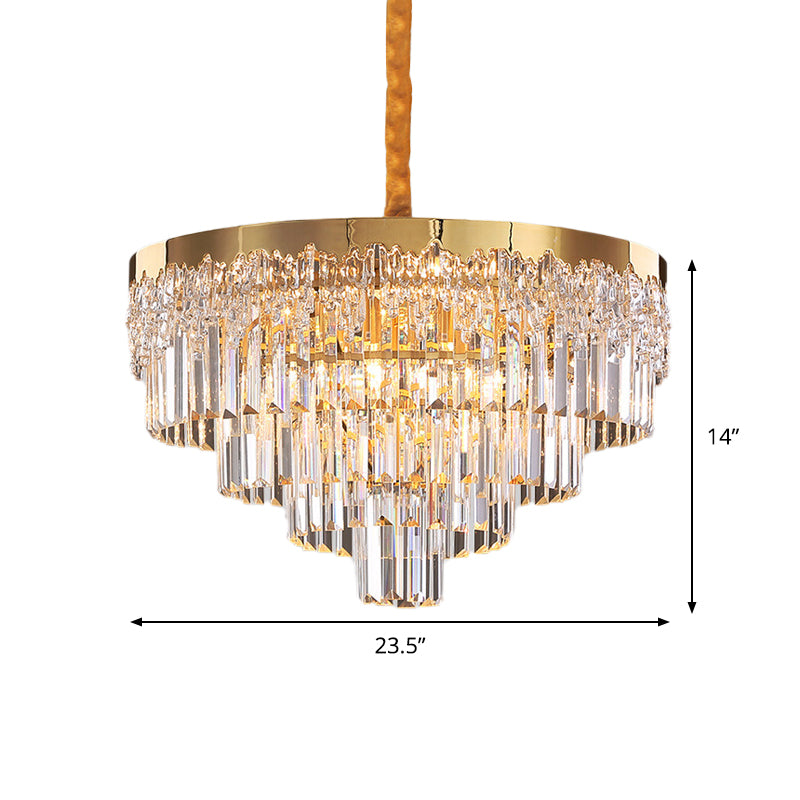 Modern Gold Finish Chandelier With Crystal Blocks 6/10 Bulbs 19’/23.5’ Width
