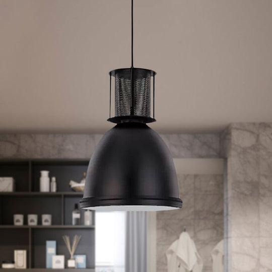 Retro Metallic Black Dome Pendant Light With Mesh Design 7.5’/11’ Width