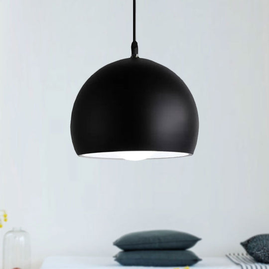 Industrial Style Metallic Globe Pendant Light With Black Shade - 1 Head Kitchen Lamp 8/10/14 Width