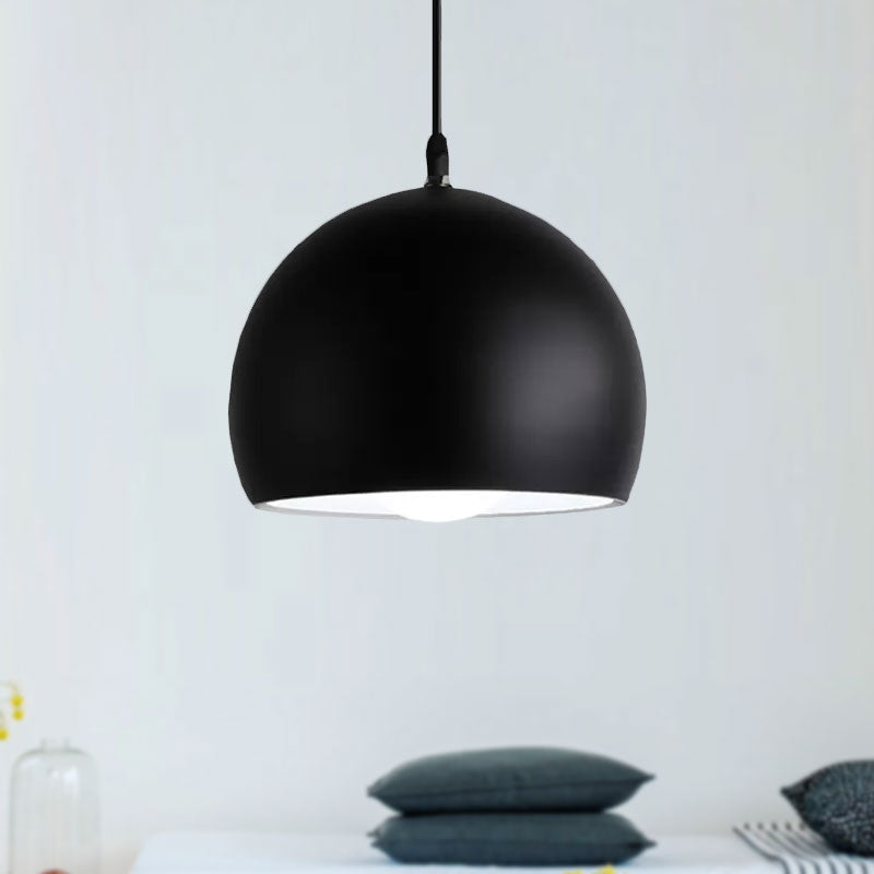 Industrial Style Metallic Globe Pendant Light With Black Shade - 1 Head Kitchen Lamp 8/10/14 Width