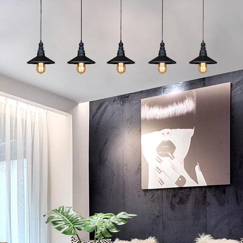Vintage Industrial Black Iron Saucer Pendant Ceiling Light With Wire Connection - Pack Of 3/5 Bulbs