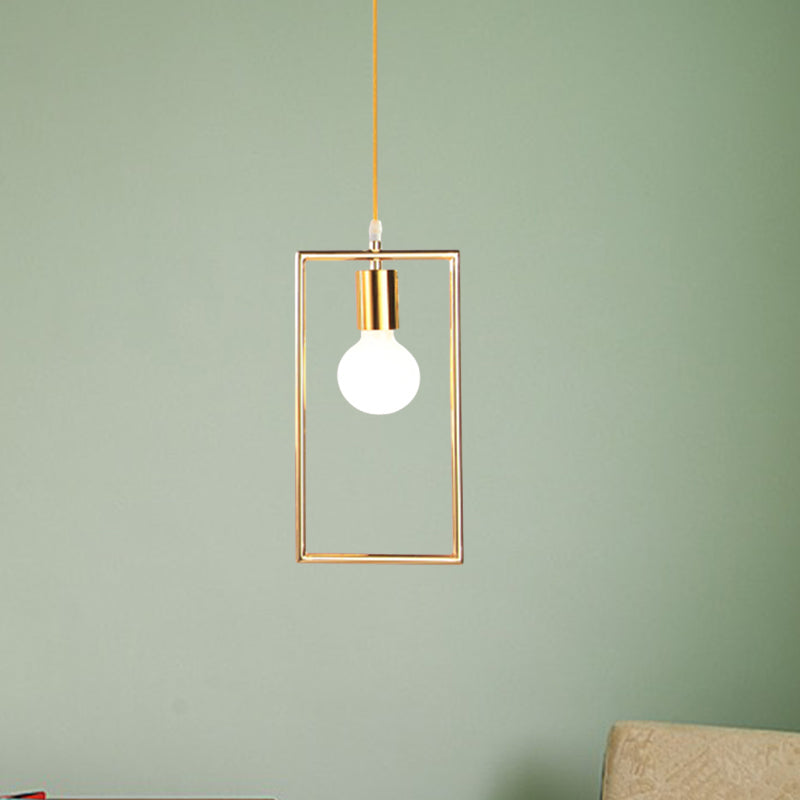Golden Rectangle Hanging Ceiling Light - Loft Style Pendant Lamp 1 For Bedroom