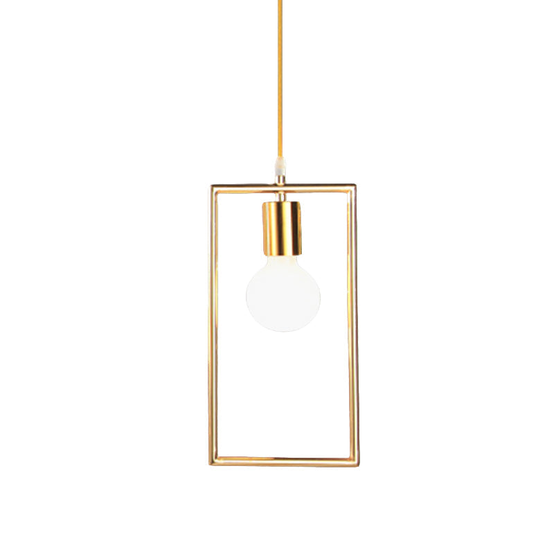 Golden Rectangle Hanging Ceiling Light - Loft Style Pendant Lamp 1 For Bedroom