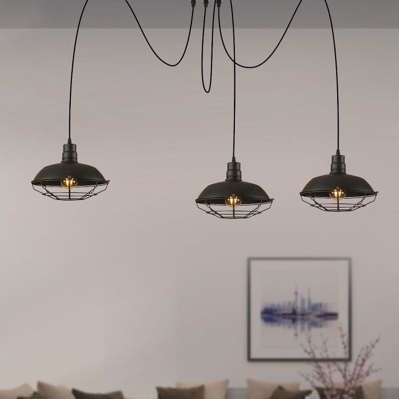 Industrial Style Metal Pendant Light - Barn Shade With 3 Lights Kitchen Ceiling Fixture In Black