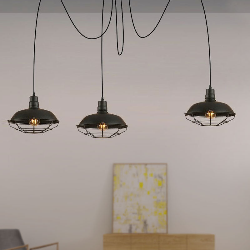 Industrial Style Metal Pendant Light - Barn Shade With 3 Lights Kitchen Ceiling Fixture In Black