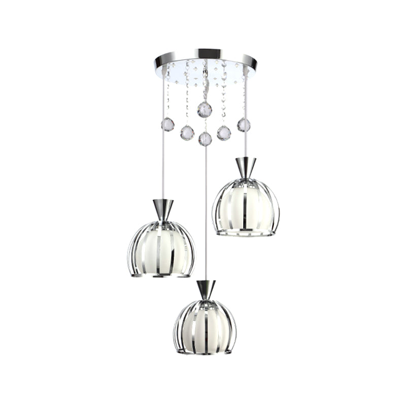 Retro Domed Cage Pendant Light With Clear Crystal Ball Deco - Stylish Metal Hanging Lamp (3 Lights)