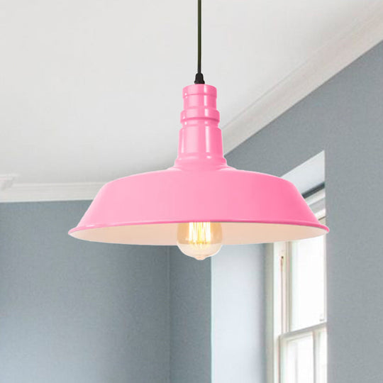 Retro Style Metal Barn Shade Hanging Lamp - 1 Bulb Ceiling Pendant In Pink/Yellow Multiple Diameter