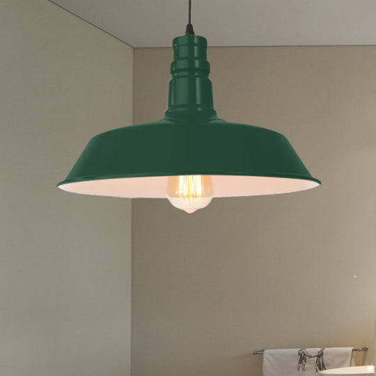 Retro Style Metal Barn Shade Hanging Lamp - 1 Bulb Ceiling Pendant In Pink/Yellow Multiple Diameter