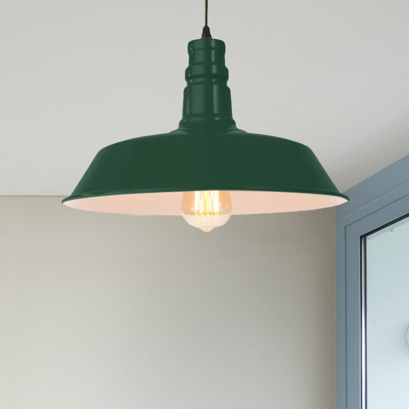 Retro Style Metal Barn Shade Hanging Lamp - 1 Bulb Ceiling Pendant In Pink/Yellow Multiple Diameter