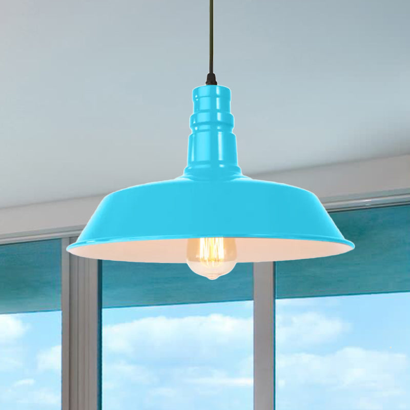 Retro Style Metal Barn Shade Hanging Lamp - 1 Bulb Ceiling Pendant In Pink/Yellow Multiple Diameter