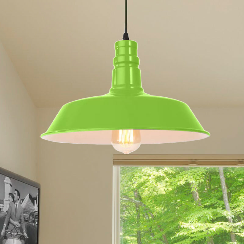 Retro Style Metal Barn Shade Hanging Lamp - 1 Bulb Ceiling Pendant In Pink/Yellow Multiple Diameter