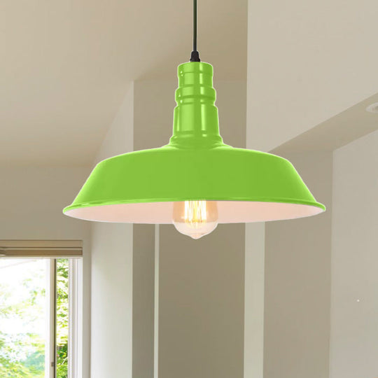 Retro Style Metal Barn Shade Hanging Lamp - 1 Bulb Ceiling Pendant In Pink/Yellow Multiple Diameter